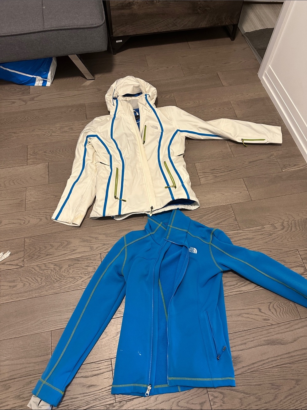 The North Face blue and white jacket